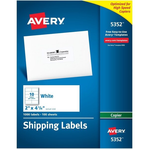 Avery Label, Copier, 2X4.25, We, 1000 1000PK AVE5352